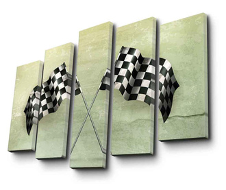 Set 5 tablouri Canvart, Racing Flags, panza imprimata