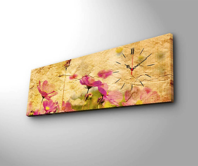 Tablou cu ceas Clock Art, Soft Flowers, canvas imprimat, 30x90 cm