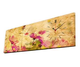 Tablou cu ceas Clock Art, Soft Flowers, canvas imprimat, 30x90 cm