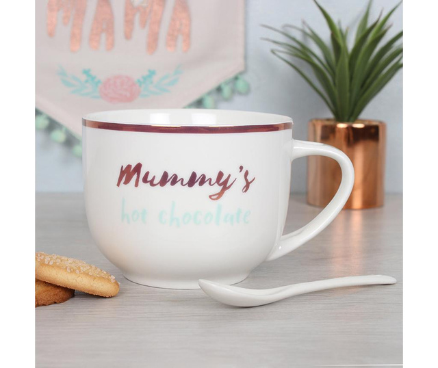 Skodelica s čajno žličko Mummy’s Hot Chocolate 300 ml