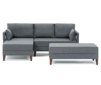 Комплект ляв ъглов диван и табуретка за крака Comfort Grey