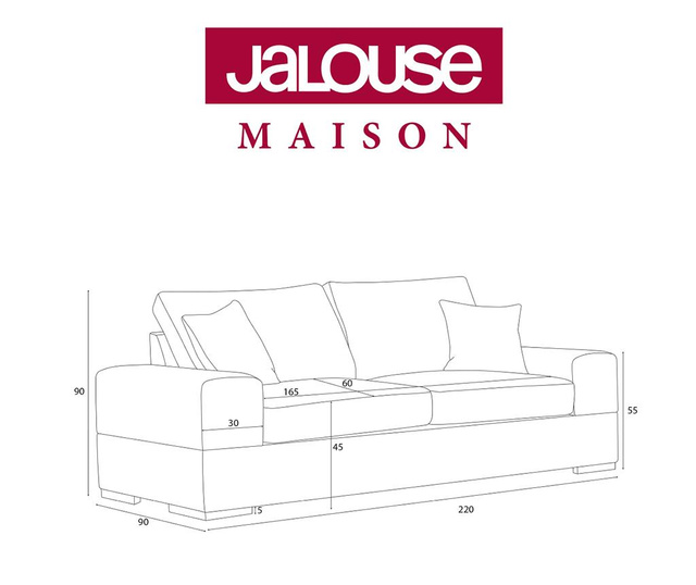Canapea 3 locuri Jalouse Maison, Dasha Lilac, lila, 220x90x90 cm