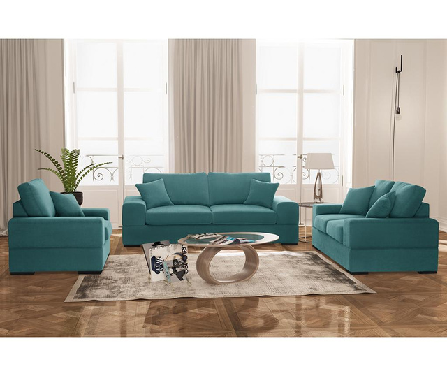 Canapea 3 locuri Jalouse Maison, Dasha Turquoise, turcoaz, 220x90x90 cm