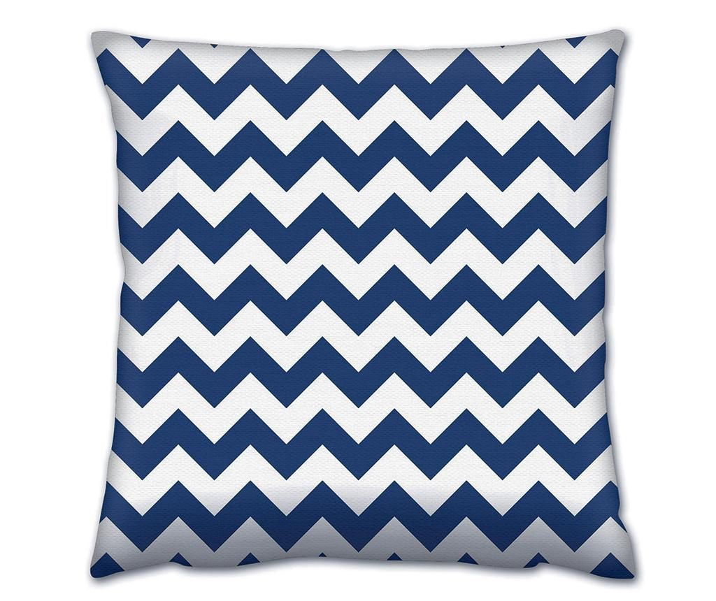 Perna decorativa Gravel, Zig Zag Dark Blue, bumbac, poliester; umplutura din silicon, 43x43 cm, albastru inchis