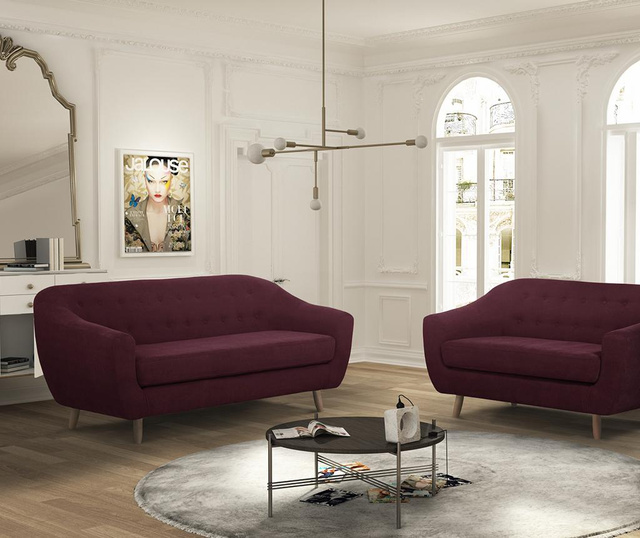 Canapea 3 locuri Jalouse Maison, Vicky Bordeaux, rosu bordo, 188x88x85 cm