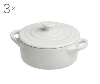 Set 3 posude za pečenje s poklopcem Ramekin Round White 90 ml