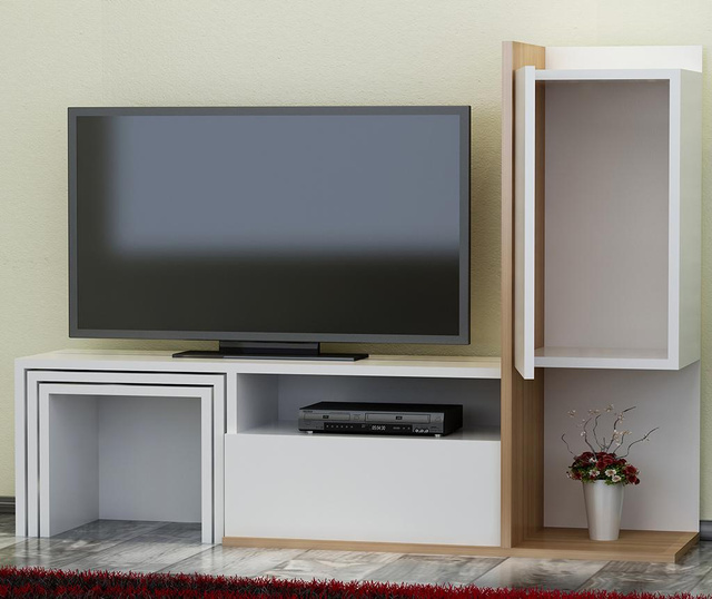 Set - TV omarica in 2 modularni mizici Begi  White Teak