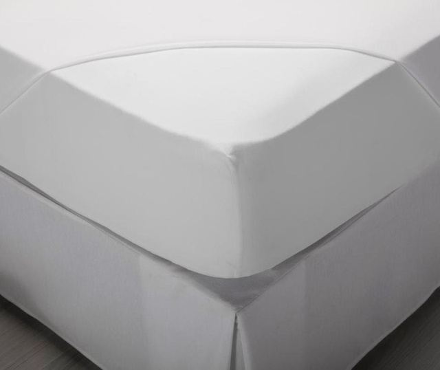 Cearsaf de pat cu elastic Pikolin, Laraline White, bumbac satinat, 80x200 cm, alb