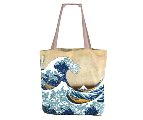 Geanta Polo Ovest, Hokusai The Great Wave, canvas imprimat digital din 100% bumbac