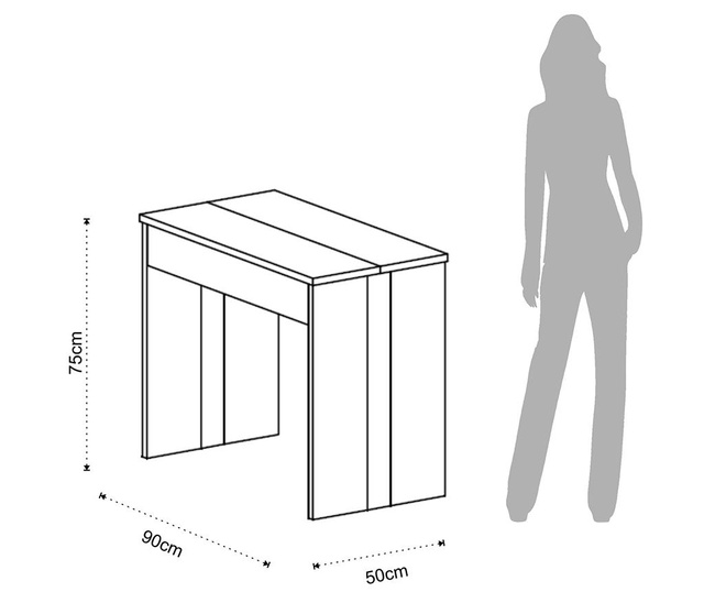 Consola extensibila Tomasucci, Charlie Grey, panouri din lemn melaminat, 90x50x75 cm, gri