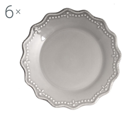 Set 6 farfurii pentru desert H&h, Crown Grey, ceramica, gri, 21x21x2 cm