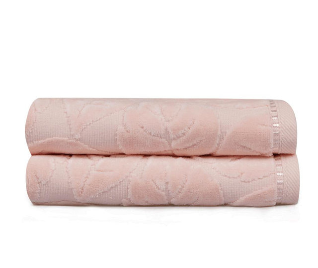 Комплект 2 кърпи за баня Kismi Kadife Yaprak Salmon 50x90 см