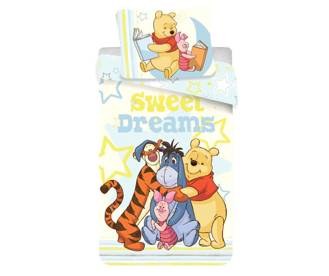 Set de pat Single Ranforce Winnie The Pooh By Disney, Winnie the Pooh Sweet Dreams, bumbac ranforce, 140x200