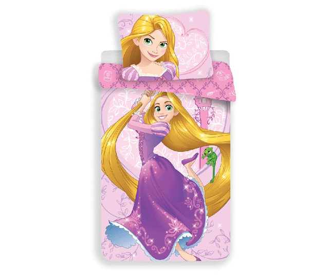 Set de pat Single Ranforce Disney Princesses, Disney Princess Rapunzel, bumbac ranforce, 140x200