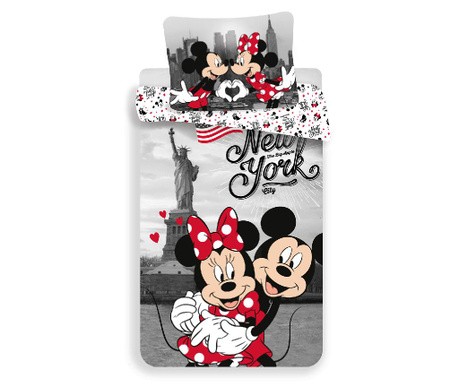 Set de pat Single Ranforce Mickey Mouse By Disney, Minnie and Mickey in New York, bumbac ranforce, 140x200