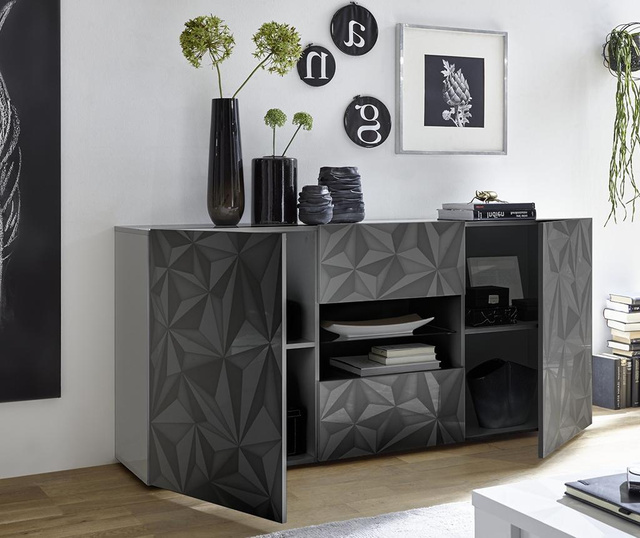 Bufet inferior Tft Home Furniture, Praga Briana One, PAL melaminat cu finisaj lucios antizgarieturi, 180x42x84 cm