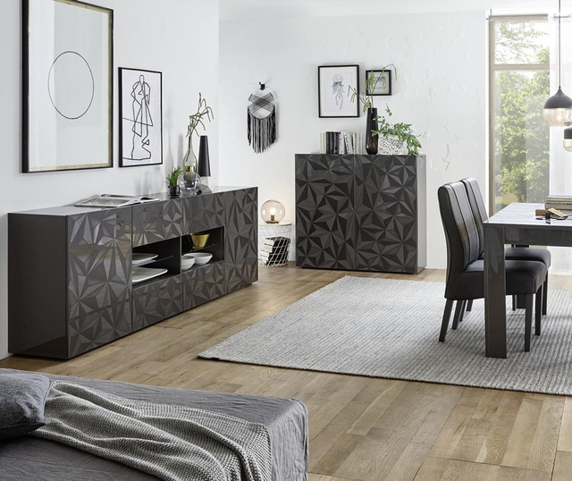 Bufet inferior Tft Home Furniture, Praga Briana Two, PAL melaminat cu finisaj lucios antizgarieturi, 240x42x84 cm