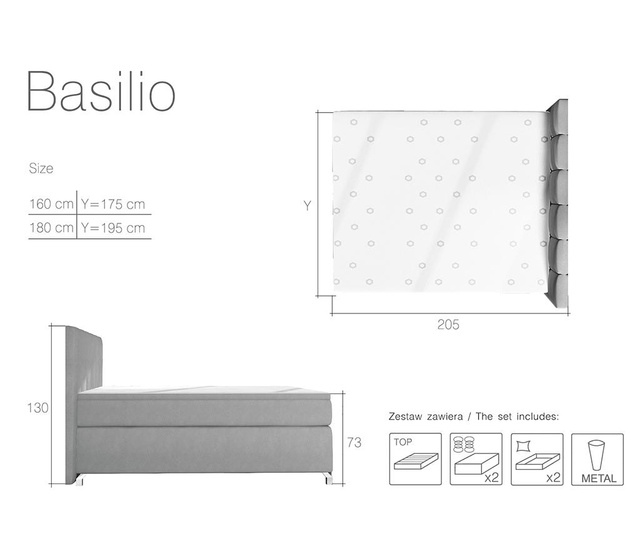 Боксспринг легло с LED Basilio Grey 160x200 см