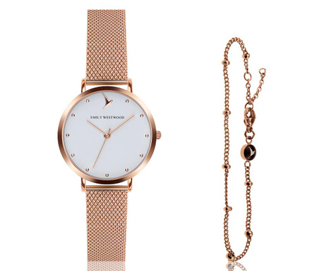 Комплект дамски ръчен часовник и гривна Emily Westwood Aura Glam...