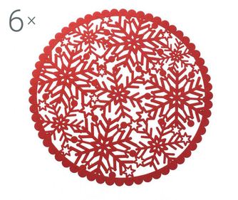Set 6 suporturi farfurii Snowflakes Red Round