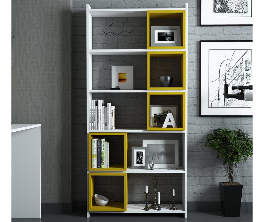 Σετ βιβλιοθήκη και 5 αρθρωτά ράφια Devona White and Yellow