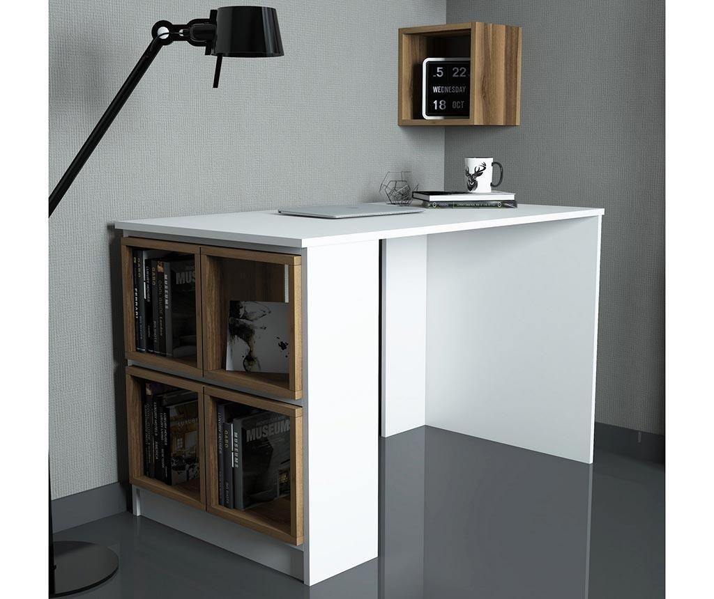 Σετ γραφείο και 5 αρθρωτά ράφια Devona White and Walnut Effect