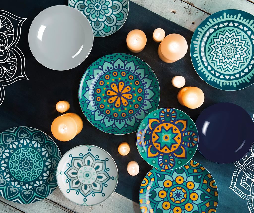 Set de masa 18 piese Excelsa, Mandala  Mediterraneo, farfurii intinse si de desert din portelan, 28x31x29 cm - 2