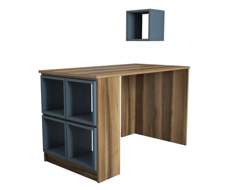 Set - pisalna miza in 5 modularnih polic Box  Walnut Chalcedony