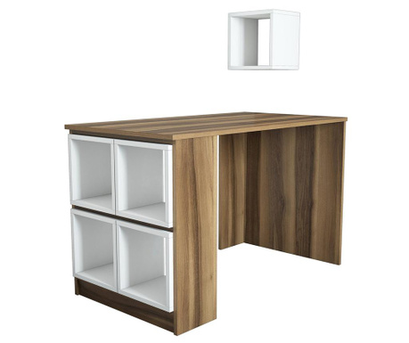 Set - pisalna miza in 5 modularnih polic Box  Walnut White