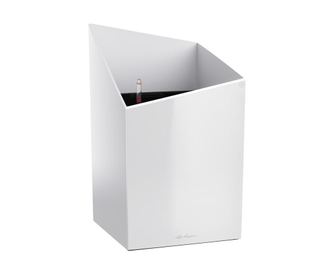 Комплект саксия с напоителна система и поставка Cursivo White Gloss S