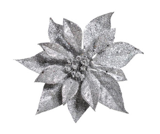 Poinsettia Glitter Silver Dekoráció
