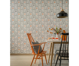 Retro Floral Grey and Orange Tapéta 53x1005 cm