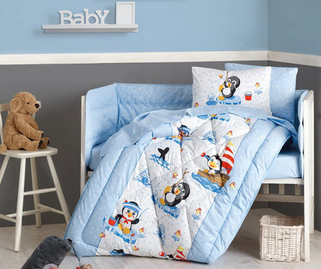 Комплект спално бельо, завивка и аксесоари за детско легло Ranforce Penguen