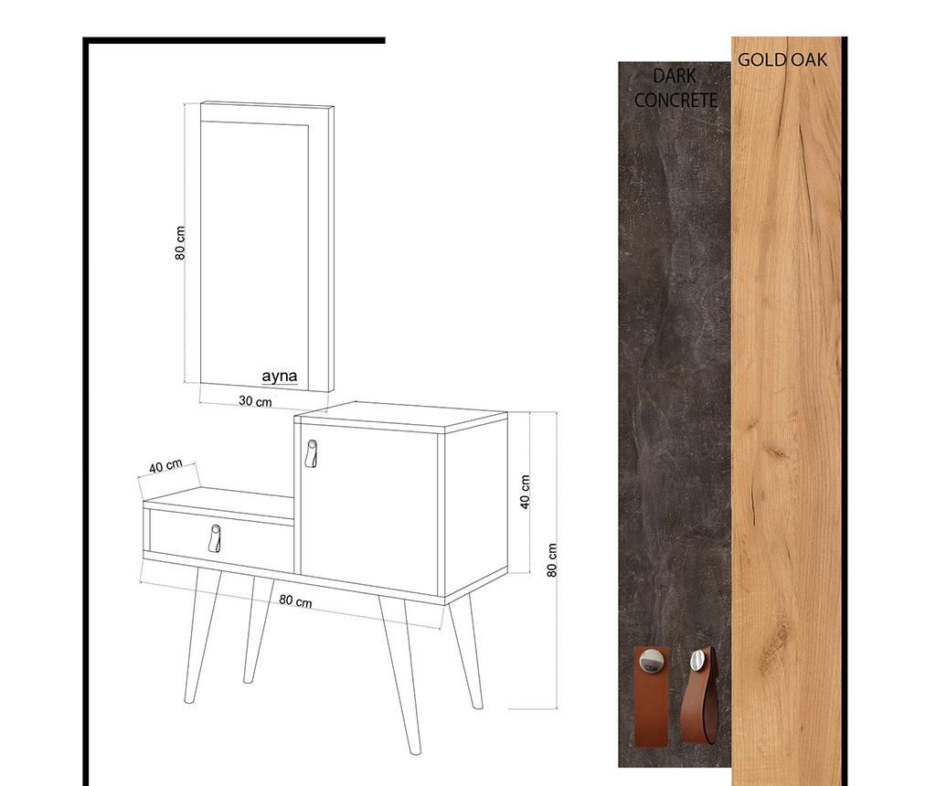 Set dulapior si oglinda Mod Design, Janna, PAL melaminat, 80x80x40 cm - 2
