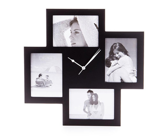 Stenska ura z okvirjem za 4 fotografije Ramal Black
