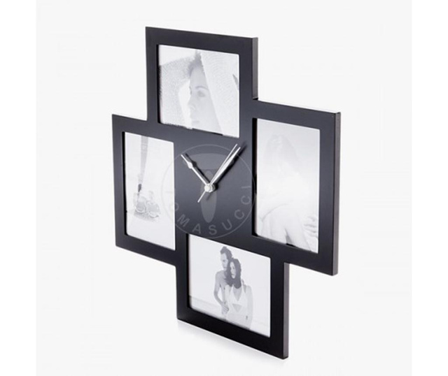 Stenska ura z okvirjem za 4 fotografije Ramal Black
