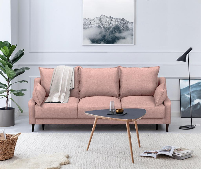 Canapea extensibila cu 3 locuri Mazzini Sofas, Ancolie Pink, roz, 90x215x94 cm