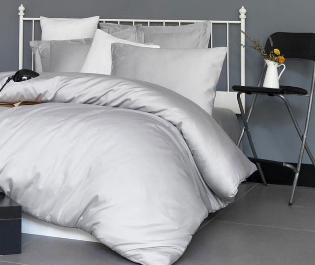 Cearsaf de pat cu elastic Patik, Dena Light Grey Satin, bumbac satinat, 160x200 cm