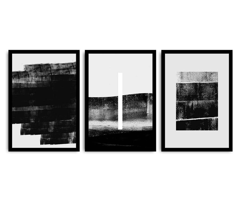 Sada 3 obrazov Black Brushstroke 36x51 cm