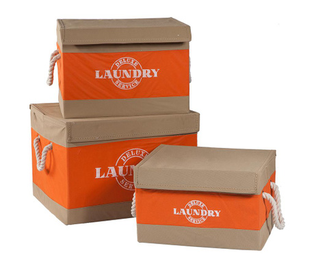 Set 3 cutii cu capac pentru depozitare Deluxe Orange