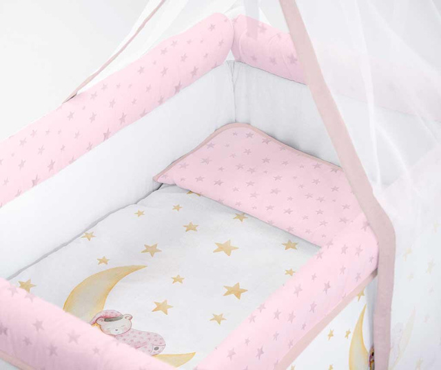 Set - otroška posteljica z baldahinom in dodatki Marlon Night Pink