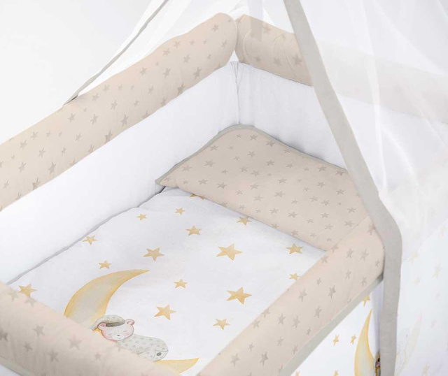 Set - otroška posteljica z baldahinom in dodatki Marlon Night Beige