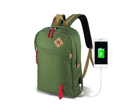 Rucsac Myvalice, USB Abily Green, verde, textil impermeabil