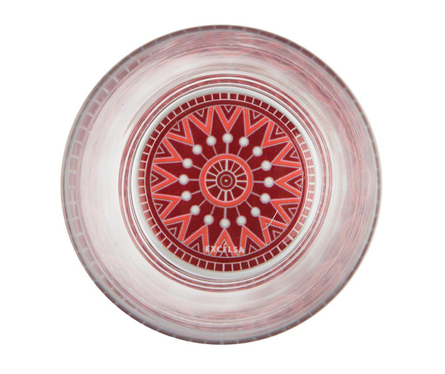 Set 6 pahare Excelsa, Mandala Red, sticla suflata, 0.34