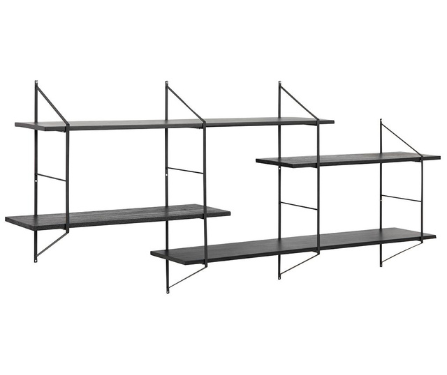Etajera de perete Actona, Belfast Black, lemn de paulownia lacuit cu invelis de vopsea pulbere, 191x26x79 cm, negru