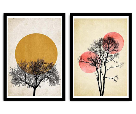 Set 2 tablouri Trees Silhouettes With Sun 36x51 cm