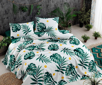 Posteljnina Double Pique Monstera Green 200x235