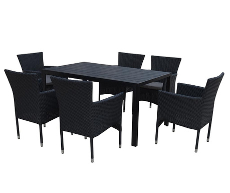 Set 6 scaune si masa pentru exterior Maison Mex, Encore Classic Black & Grey, structura din aluminiu vopsit in camp electrostati