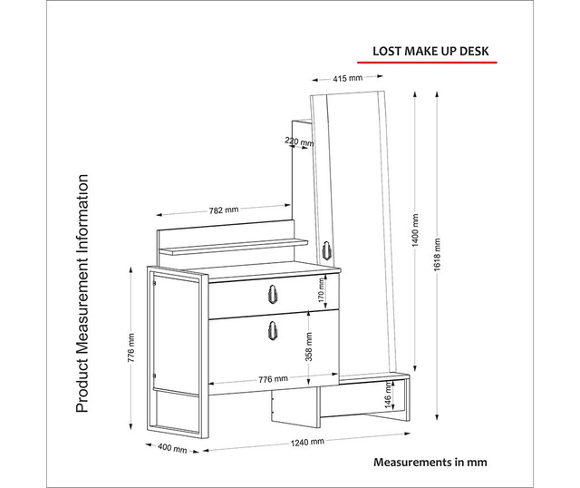 RESIGILAT Masa dressing Tera Home, Classy, PAL melaminat, 124x40x162 cm