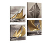 Set 4 tablouri Evila Originals, Sailing, piele ecologica imprimata, 33x33 cm
